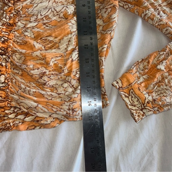 Free People Orange Patterned Ruched Blouse - Picture 9 of 10